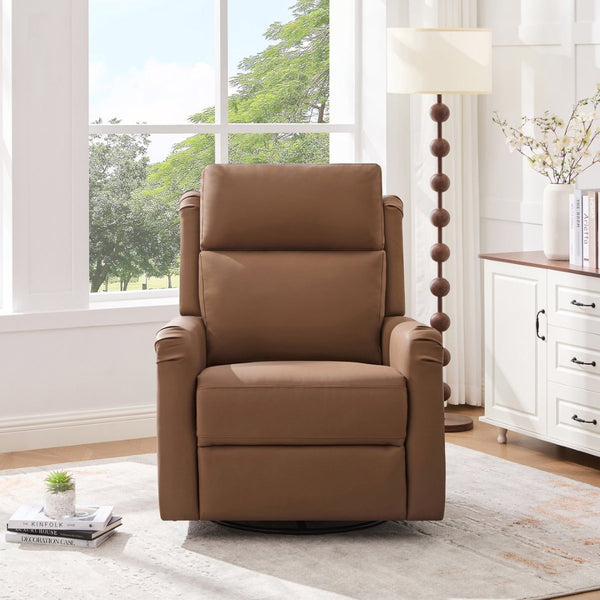 English Elm Modern Swivel Rocker Recliner Pu Leather Chair with Massage Heat and Storage Pocket Brown N763P399629D
