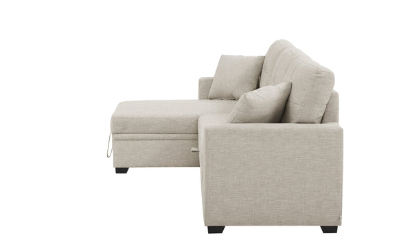 English Elm Pull-Out Sofa Bed with Hidden Storage & Tufted Cushions, Space-Saving Convertible Sleeper for Apartments Beige B355S00001