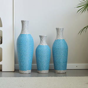 English Elm Desktop PVC Vase Set of 3 Decorative Tall Floor and Table Vases—Modern Durable Artful Accents for Home White+Blue W2796P261477