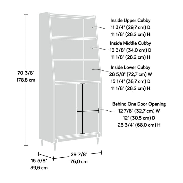 English Elm Wide Bookcase Brown Finish — 72" Engineered Wood Storage with Sliding Doors, 2 Fixed + 1 Adjustable Shelf, Durable Design B356P402663