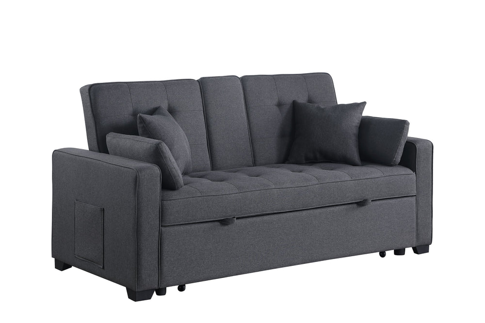 English Elm Cody 70"W Dark Gray Linen Convertible Sleeper Loveseat With Console, Usb Ports, And Storage Pockets B061S00835