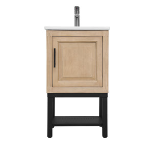 English Elm 20" Compact Bathroom Vanity with Ceramic Sink, Textured Aluminum Faucet, Storage Cabinet & Shelf Natural W688P224410