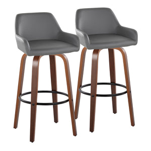 English Elm Daniella 30" Fixed-Height Barstools In Grey Faux Leather & Walnut Wood - Stylish Set Of 2 For Home B202S00556