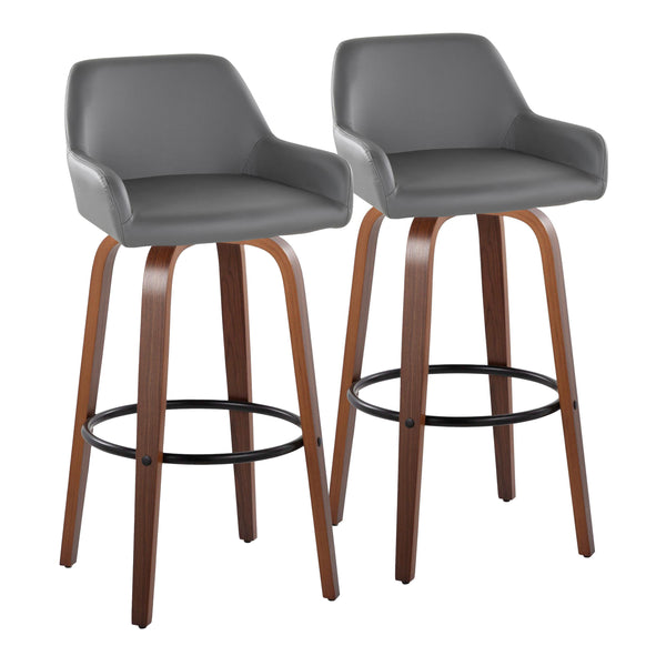 English Elm Daniella 30" Fixed-Height Barstools In Grey Faux Leather & Walnut Wood - Stylish Set Of 2 For Home B202S00556