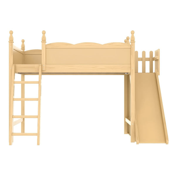 English Elm Twin Loft Bed Solid Pine Frame with Wardrobe Shelving Detachable Slide Kids Room Natural W5305S00022
