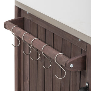 English Elm K&K 66.5" Outdoor Kitchen Island with 1.2" Stainless Steel Top, Ample Storage, Wheels & Bottle Opener Brown N707P250629Z