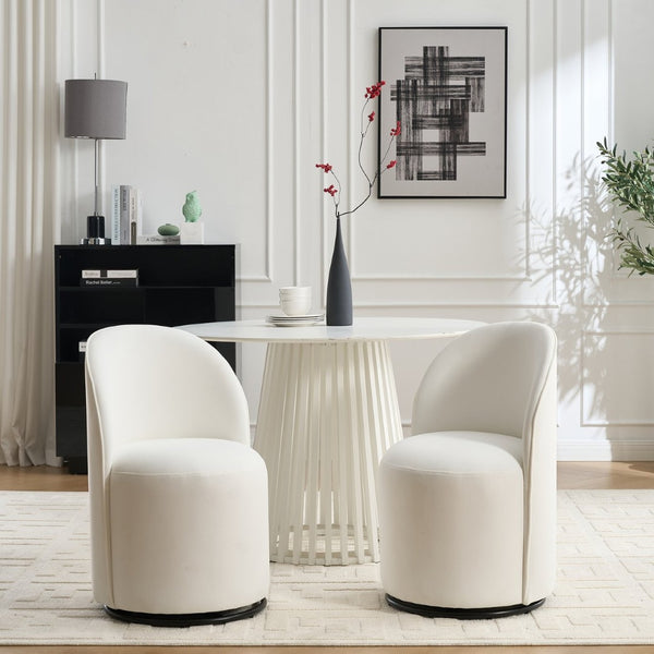 English Elm Set Velvet Swivel Barrel Accent Chair Mid Century Ergonomic Seat for Dining Vanity Cream W3244P308280