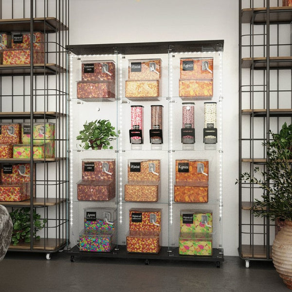 English Elm Tempered Glass Display Cabinet With Bluetooth Led Lights, Lockable Door, Mobile Design For Home & Office W3155S00011-GIGA