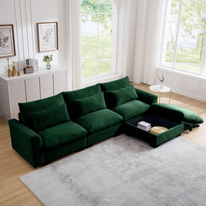 English Elm Corduroy Sectional Sofa - L-Shaped Couch With Storage Footstool & 3 Pillows, Stylish Comfort For Any Room W714S00671