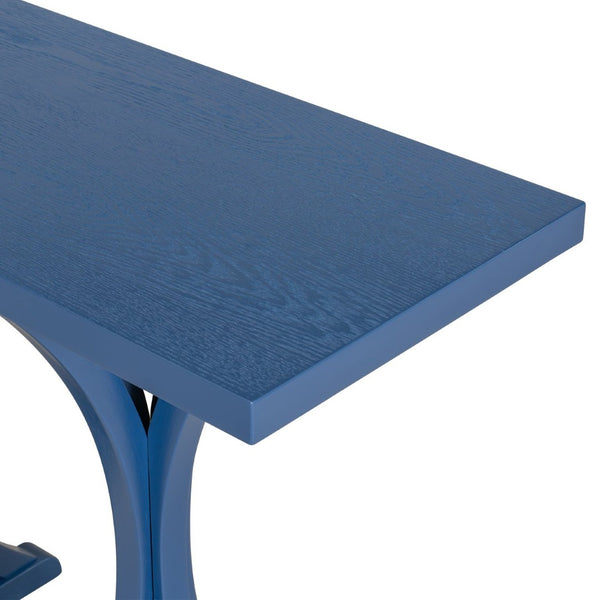 English Elm U-style Farmhouse Console Table Oak Veneer Top Curved Rubberwood Legs Entryway Navy Blue N711P295300V