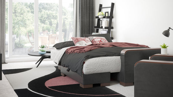 English Elm Primenest Convertible Chaise Lounge - Burgundy Microfiber, Wood Trim, Storage & Easy-Click Bed Feature B030P303554-GIGA