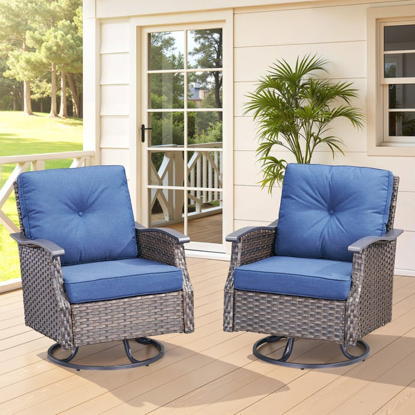 English Elm Outdoor Wicker Swivel Glider Chair Set Pe Woven Steel Frame Patio Seating Pair T3773P419699