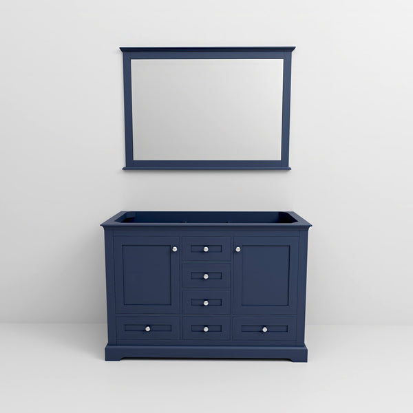 English Elm Navy Double Bath Vanity 48" W x 22" D with 46" Mirror — Wood, Fully Assembled, Ample Storage Space B2731S00484
