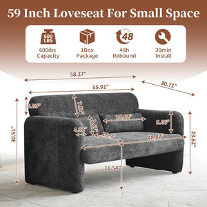 English Elm Best-selling Boucle Cloud Loveseat Velvet Upholstered 2 Seater with Lumbar Pillow Dark Gray W1765P334061