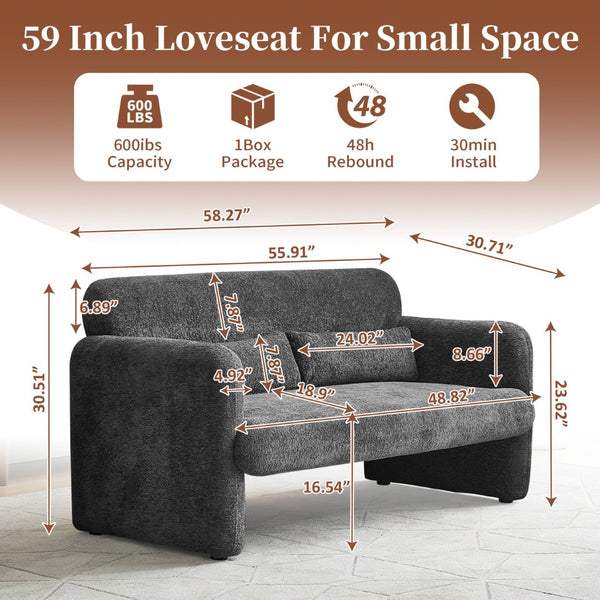 English Elm Best-selling Boucle Cloud Loveseat Velvet Upholstered 2 Seater with Lumbar Pillow Dark Gray W1765P334061