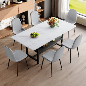 English Elm Table Set With 6 Light Gray Chairs - Modern White Grain Dining Table With Storage & Durable Comfort W1151S04261-GIGA