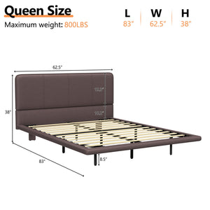 English Elm Christopher Knight Home® - Floating Bed Frame with LED Lights, Modern PU Leather Platform Queen Bed, Floating Design, Easy Cleanability and Assembly Coffee 63 L x 21 W x 7 H N761P205941C