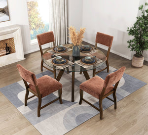 English Elm Contemporary High Back Chenille Dining Chairs Solid Wood Frame Upholstered Set Brown,Rust B011P439068