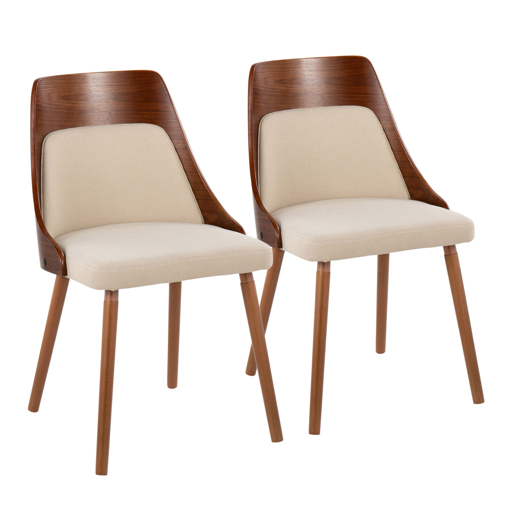 English Elm Anabelle Mid-Century Modern Dining Chair Set of 2 — Walnut Bent Wood Frame, Cream Padded Upholstery, Stylish B202P223418