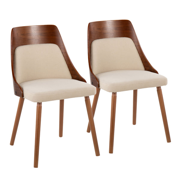 English Elm Anabelle Mid-Century Modern Dining Chair Set of 2 — Walnut Bent Wood Frame, Cream Padded Upholstery, Stylish B202P223418