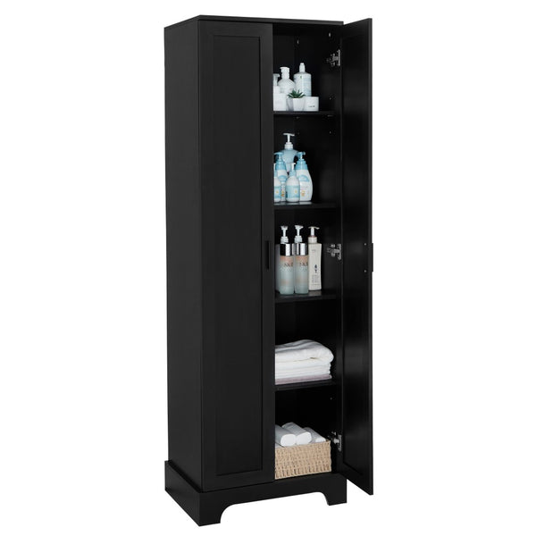 English Elm Storage Cabinet Tall Mdf Two Door Adjustable Shelves Matte Black Home Office Bath N725P181207Z