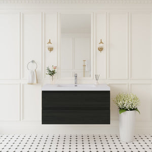 English Elm 42" Floating Wall Mount Bathroom Vanity Espresso Wood Soft Close Drawers Resin Basin Espresso+White W1920P411903