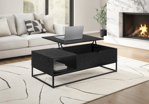 English Elm Coffee Table with Lift Top Hidden Storage Black Laminate Metal Base Modern Living Room B2710P461754
