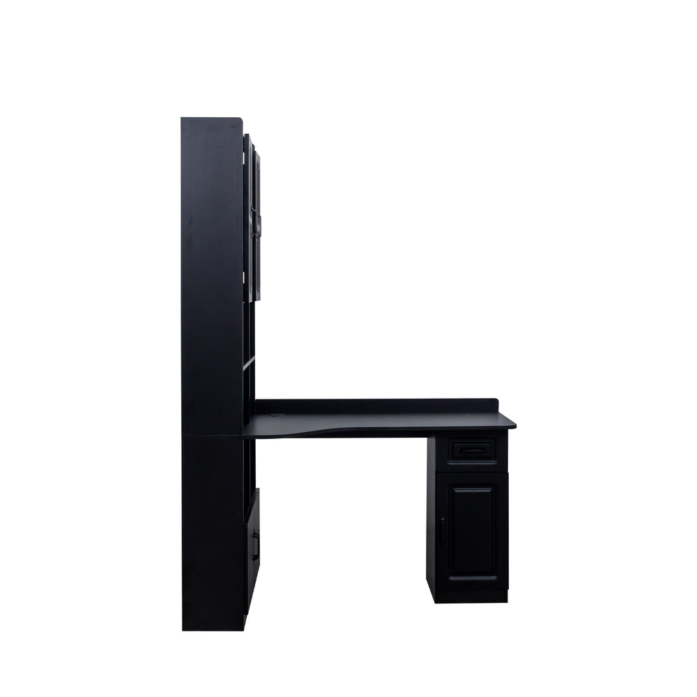 English Elm L-Shaped Corner Computer Desk with Hutch, Drawer & Shelves for Spacious Home Office Organization Black W331S00170