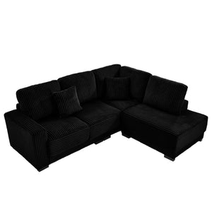 English Elm 93" Sectional Sofa L-Shaped Upholstered Corduroy 3-Seater with Reversible Chaise, Solid Wood Frame, Plush Coil-Foam Cushions Black W1097S00223