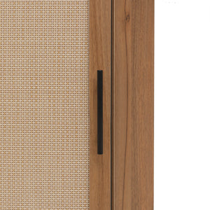 English Elm Corner freestanding rattan cabinet with metal base, slim corner shelf stand for living room space-saving storage and soft-touch black handle Walnut W688P160406