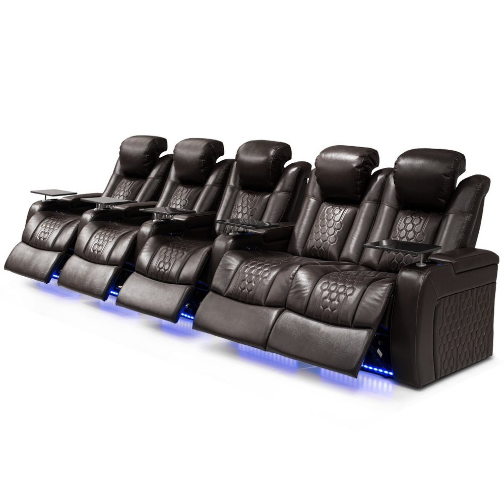 English Elm 155.5"power Five Seat Home Theater Sectional Nappa Leather Rgb Led Smart Recliner W3819S00107