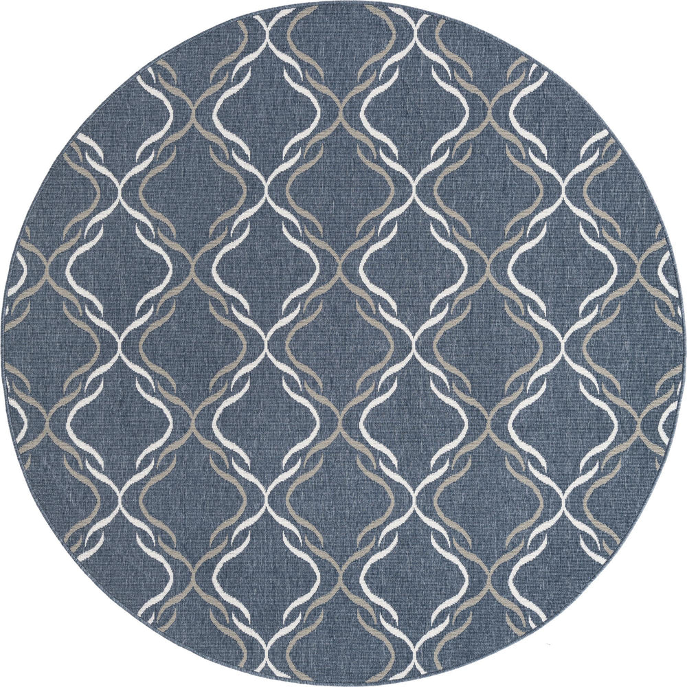 Unique Loom Outdoor Trellis Parmaklik Machine Made Lattice Rug Navy Blue, Ivory/Gray 7' 1" x 7' 1"