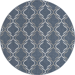 Unique Loom Outdoor Trellis Parmaklik Machine Made Lattice Rug Navy Blue, Ivory/Gray 7' 1" x 7' 1"