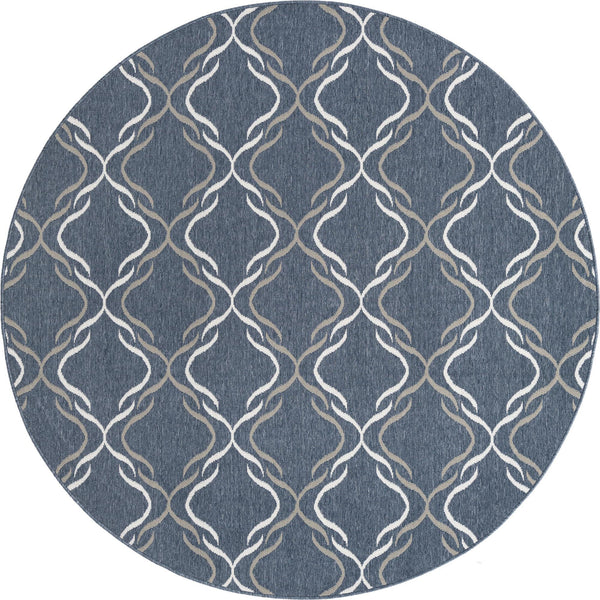 Unique Loom Outdoor Trellis Parmaklik Machine Made Lattice Rug Navy Blue, Ivory/Gray 7' 1" x 7' 1"