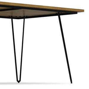 English Elm Hunter Modern Industrial Dining Table 66x40 in Solid Mango Wood Top with Black Hairpin Legs, Durable Finish Light Brown B136P203505