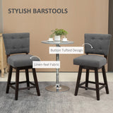 English Elm Homcom Counter Height Bar Stools Set Of 2, Fabric Tufted Swivel Barstools 26.5 Inch Seat Height With Rubber Wood Legs and Footrest For Dining Room, Kitchen, Pub, Grey