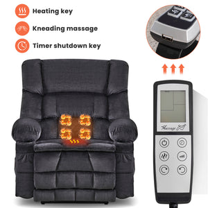 English Elm Dual Motor Large Power Lift Recliner Chair with Waist Kneading & Heat, Extended Footrest, USB Ports Grey W1521S00072