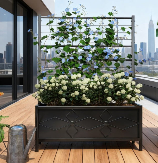 English Elm Garden Galvanized Steel Raised Planter with Integrated Trellis for Climbing Vines Outdoors T3971P422586