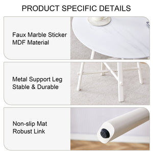 English Elm A modern minimalist circular dining table 42" white patterned MDF top, metal legs, seats 4-6, easy assemble W1151P152778