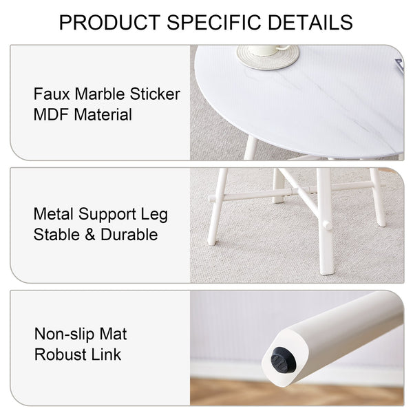 English Elm A modern minimalist circular dining table 42" white patterned MDF top, metal legs, seats 4-6, easy assemble W1151P152778