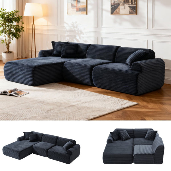 English Elm 105'' Modular Sectional with Washable Woven Cover Convertible L-shape Living Room Sofa W3565S00017