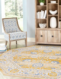 Unique Loom Whitney Bordeaux Machine Made Floral / Botanical Rug Tuscan Yellow, Blue/Ivory/Gray 7' 1" x 7' 1"