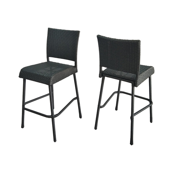 English Elm Christopher Knight Home® - 29" PE Rattan Armless Barstools Set of 2 – Weather-Resistant Wicker Seats with Curved Footrests for Patio Comfort Grey N772P236603E