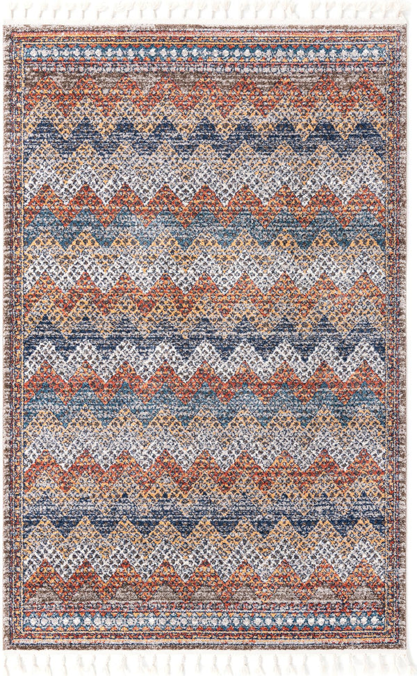 Unique Loom Aramis Stella Machine Made Tribal Rug Multi, Blue/Ivory/Light Brown/Rust Red/Beige 5' 3" x 8' 0"