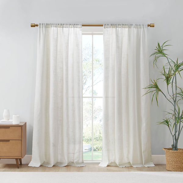 JLA Home Madison Park - Linen Kyler Light-Filtering Curtain Panels Pair — Textured Linen-Blend, OEKO-TEX, Soft White Drapes Ivory MP40-7983