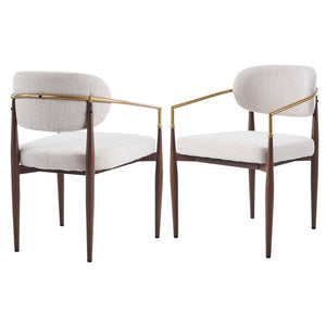 English Elm Fabric Upholstered Dining Chairs Glam Set of Two with Gold Accents Iron Frame N768P379506W