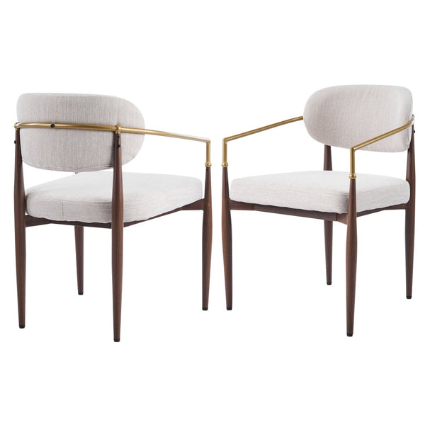 English Elm Fabric Upholstered Dining Chairs Glam Set of Two with Gold Accents Iron Frame N768P379506W