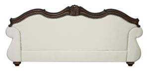 English Elm Pierce Beige Fabric Sofa With Cherry Finish & 5 Accent Pillows - Elegant Design For Refined Living B2726S00276-GIGA