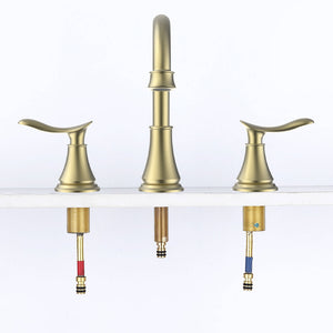 English Elm 2-Handle Widespread Bathroom Sink Faucet - Elegant Brushed Gold With 360° Swivel Spout & Durability T3177P277517