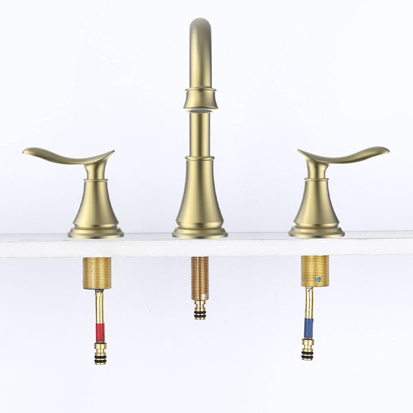 English Elm 2-Handle Widespread Bathroom Sink Faucet - Elegant Brushed Gold With 360° Swivel Spout & Durability T3177P277517
